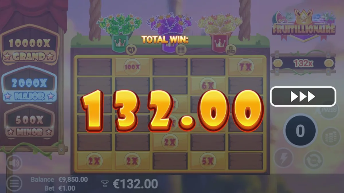 Tampilan visual slot Fruitillionaire dengan karakter buah yang marah dan desain kerajaan yang mewah